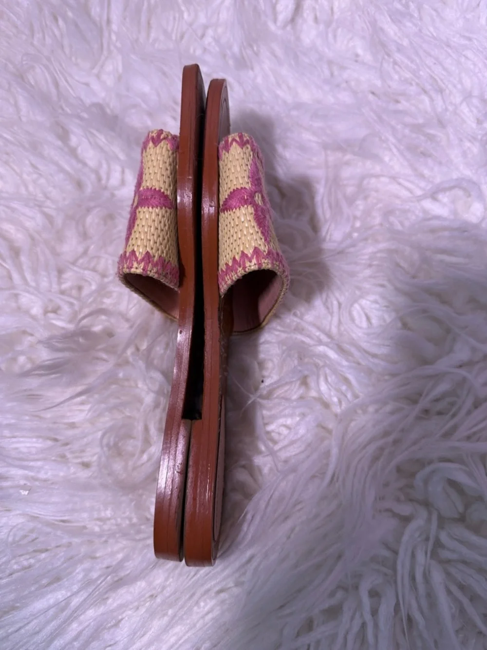 Louis Vuitton Pink / tan Raffia Monogram Slide Sandals 37 or 6.5 to 7 women’s - Picture 7 of 9